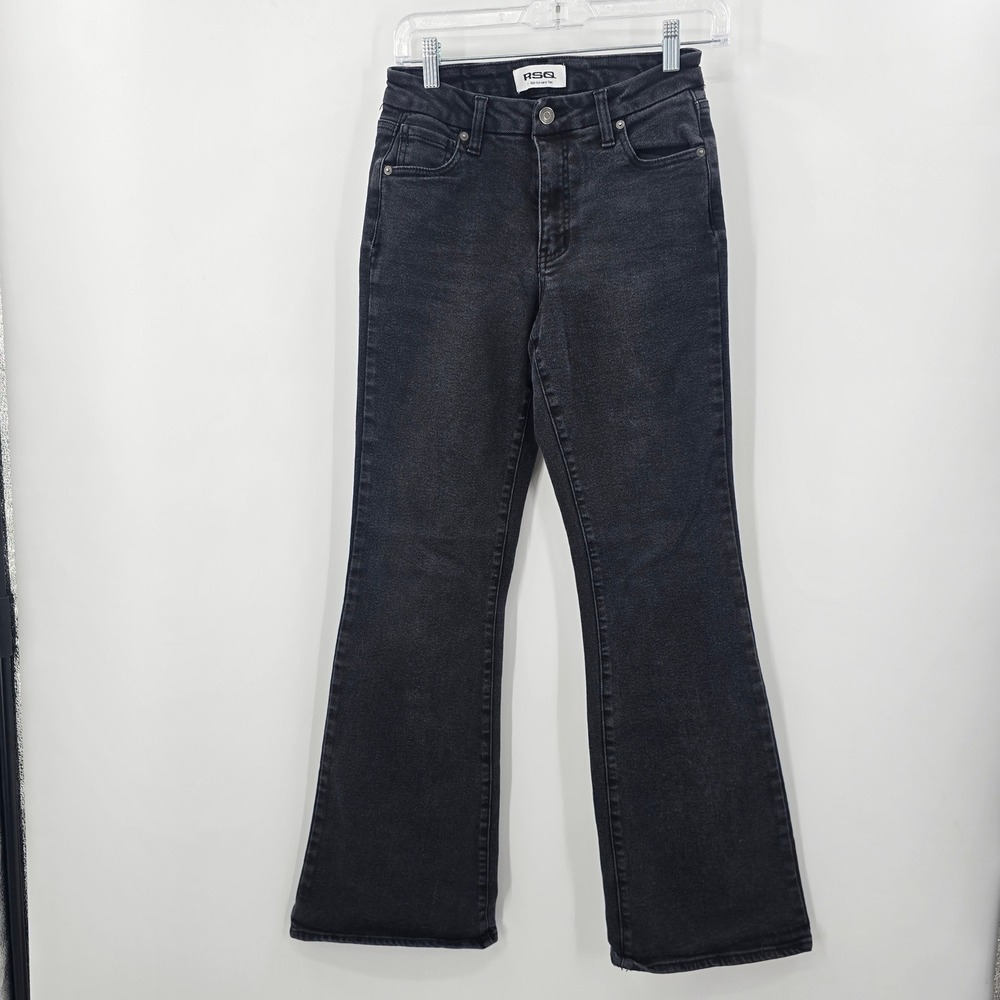 RSQ High Rise Curvy Flare Jeans Washed Black Denim Size 25 Womens Retro Style